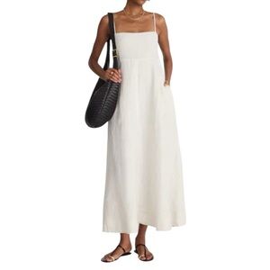 Madewell White Square-Neck Linen Midi Dress with Thin Straps